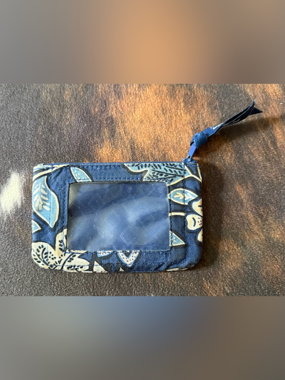Vera Bradley Navy Blue and Cream Floral Quilted ID Wristlet